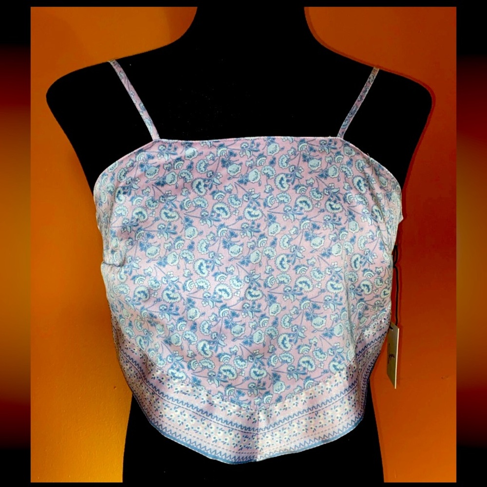 Japna Medium Purple Floral Satin Tank Top Bow Back Spaghetti Strap Bandana